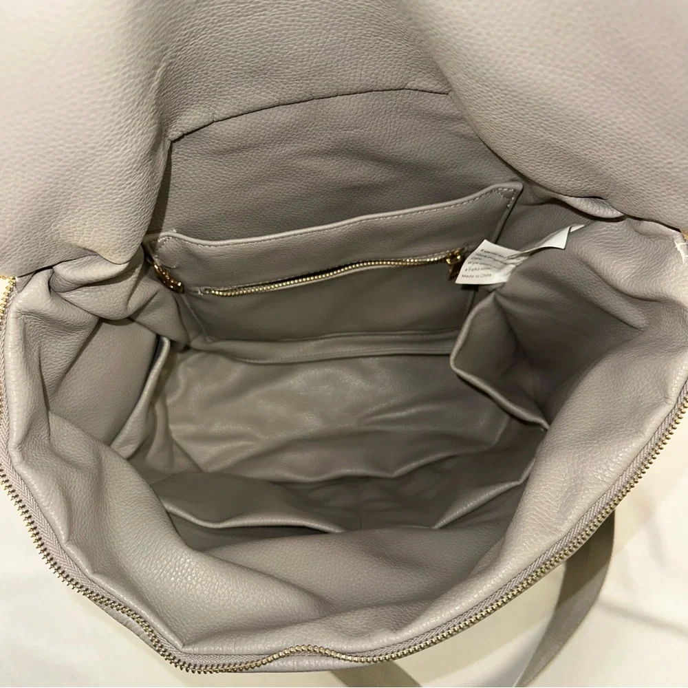 Fawn Design Grey Pebbled Faux Leather Convertible Diaper Bag Backpack Gold Tone